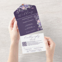Sonhos Roxos Florais Simples Código QR Casamento