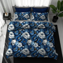 Sophisticated Blue and White Floral Duvet Cover