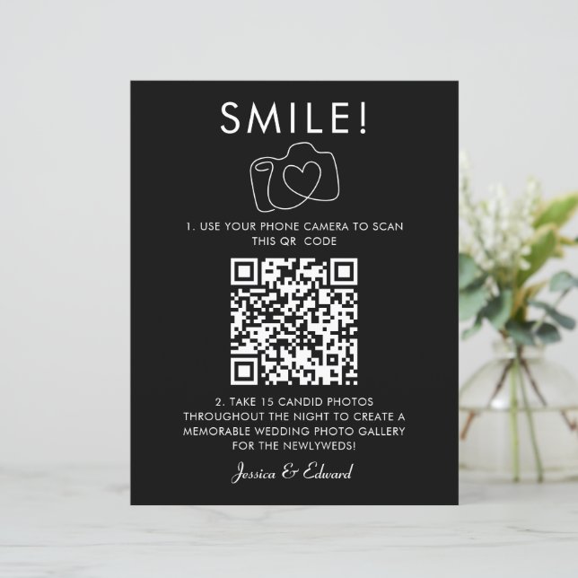 Sorria Fotos memoráveis Código Qr Casamento Chic P (Em pé/Frente)