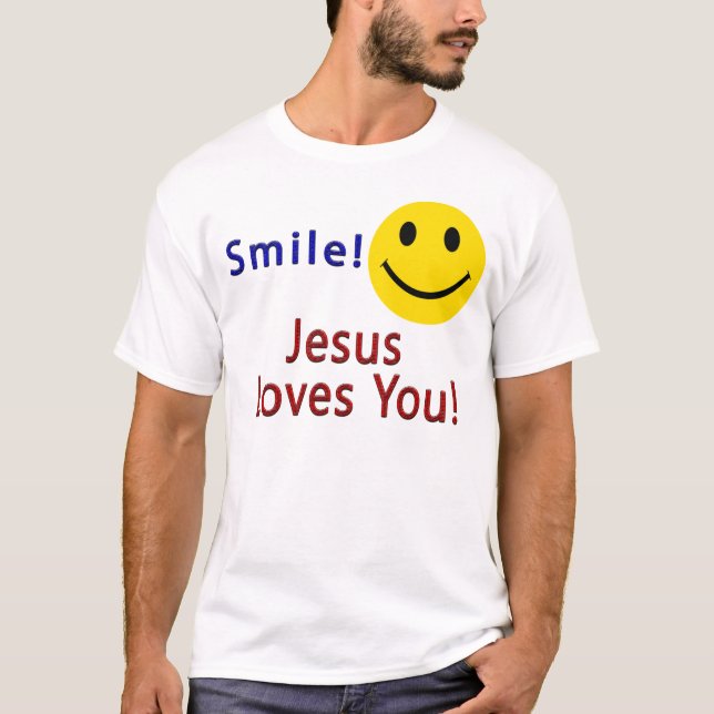 Sorria! Jesus ama você camiseta cristã (Frente)