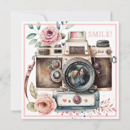 Sorria | Vintage Camera Birthday Cartão com fotos