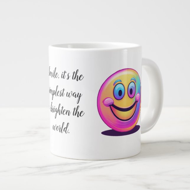 Sorriso - Assustando caneca com aspas e rosto feli (Frente Esquerda)