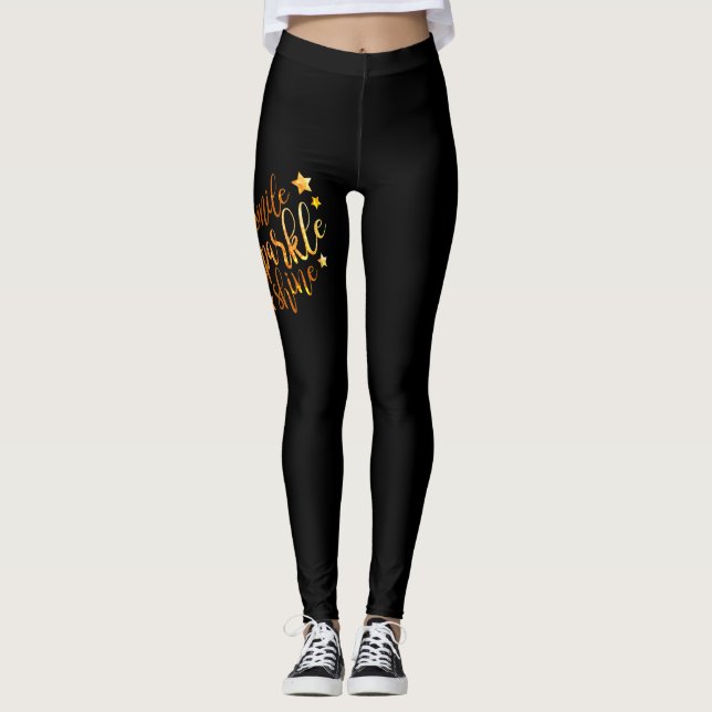 Sorriso Brilho Brilhante Dourado Damas Leggings (Frente)