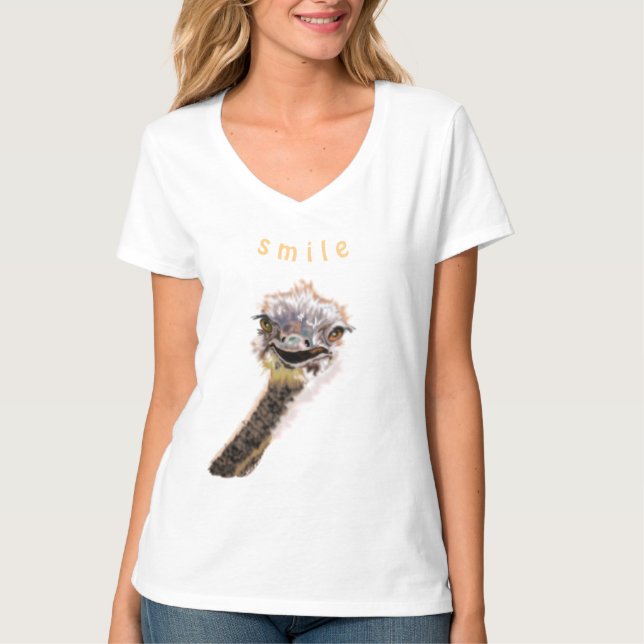 Sorriso de avestruz feliz com camisetas lúcidas -  (Frente)