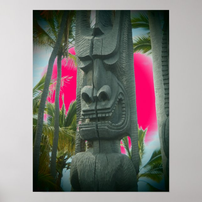 Sorriso de poster tropical rosa de estátua tiki (Frente)