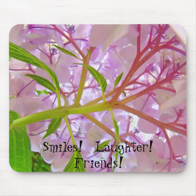 Sorriso! Riso! Amigos! mouse pad Hortênsias (Frente)