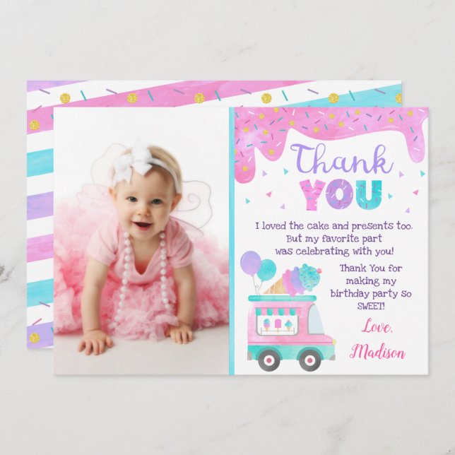 Sorvete Aniversário Obrigado Cartões  (Frente/Verso)