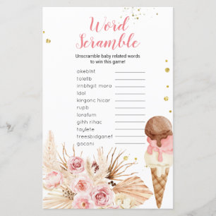 Sorvete Boho Pampas Grass do Jogo do Word Scramble