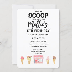 Sorvete de aniversário Cone Convite de festas rosa