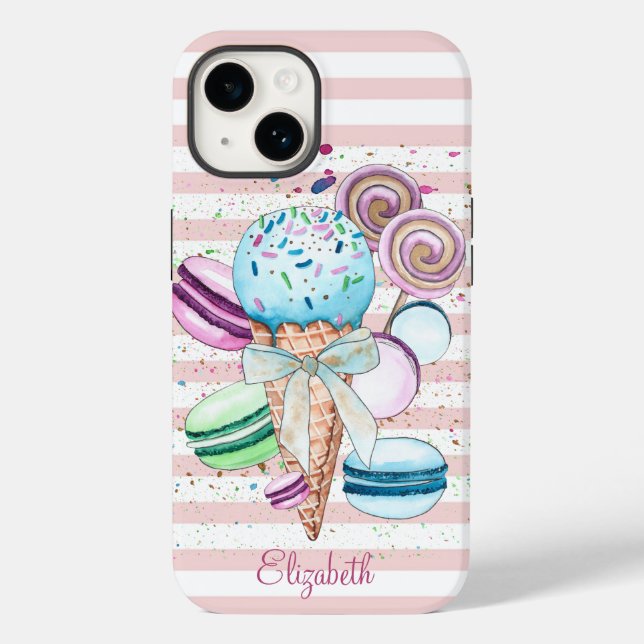 Sorvete de Aquarela,Macarões,Faixa Rosa (Verso)