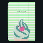 Sorvete do redemoinho da hortelã listrado<br><div class="desc">O verde bonito e moderno da hortelã listrou a caixa personalizada com sorvete whippy da hortelã saboroso com a cereja na parte superior.</div>