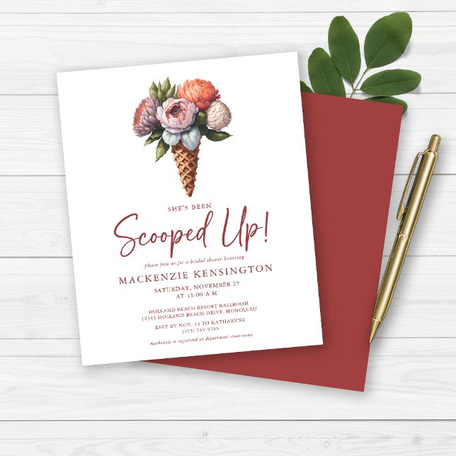 SORVETE Elegante BUDGET Boho (Budget She's Been Scooped Up Ice Cream Floral Bridal Shower Invitation)