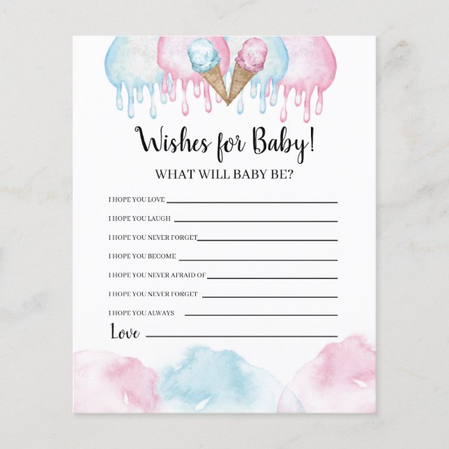 Sorvete Gênero Reveal Deseja um Cartão de Bebê. (Frente)
