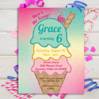 Sorvete Glitter Sprinkles Convite de Aniversário