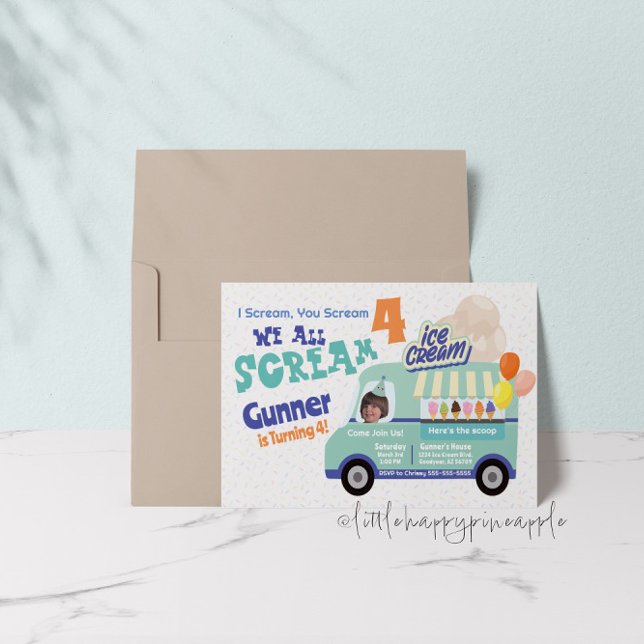 Sorvete Gritar 4 Convites de aniversário (Criador carregado)