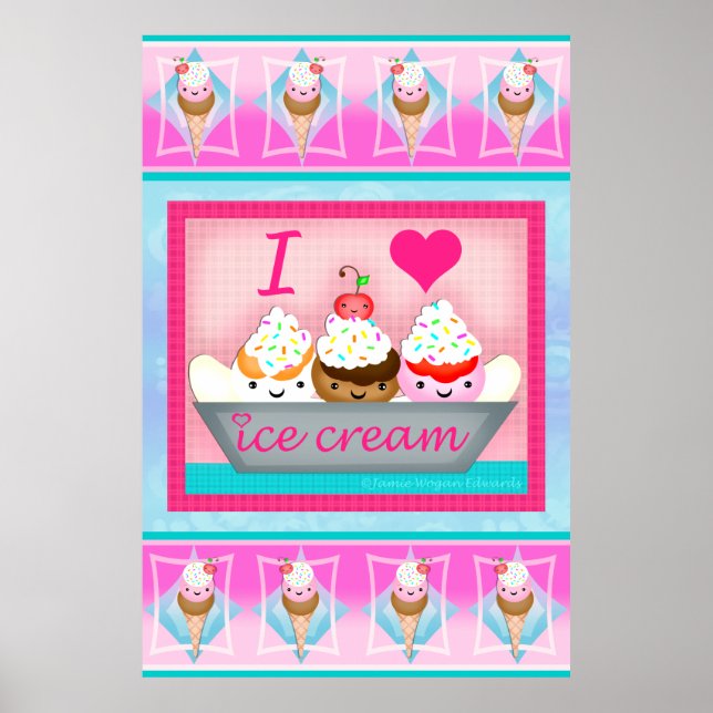 Sorvete Kawaii Sundae Love Art Poster / Impressão (Frente)