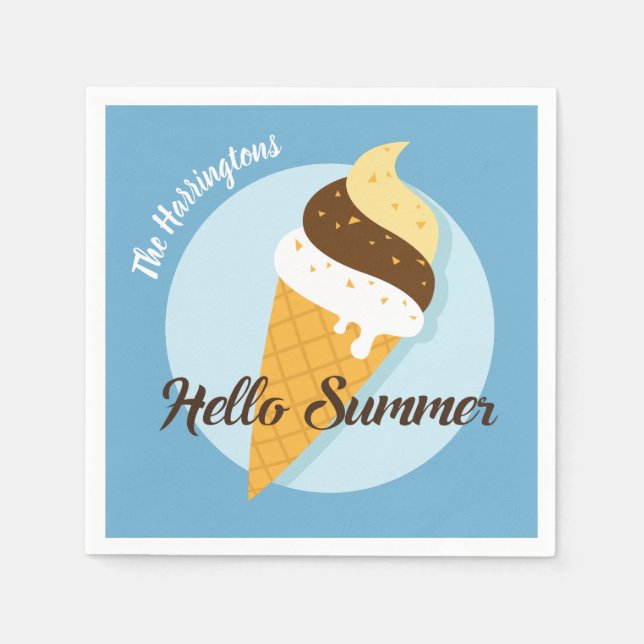 Sorvete Olá nome personalizado e guardanapos de pa (Frente)