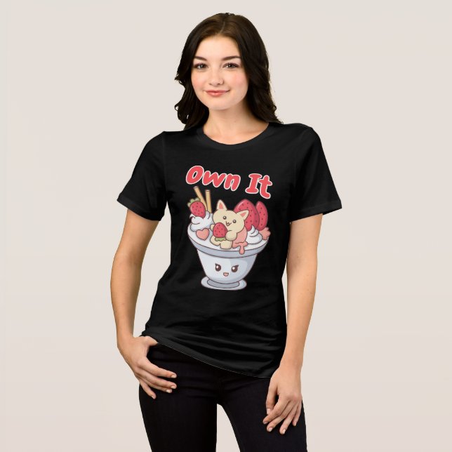 Sorvete Own It com Gato Kawaii e Morangos (Frente Completa)