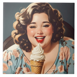 Sorvete Vintage Happy Woman Comendo