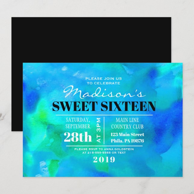 Sou Purple WATERCOLOR Doce 16 Convite (Frente/Verso)