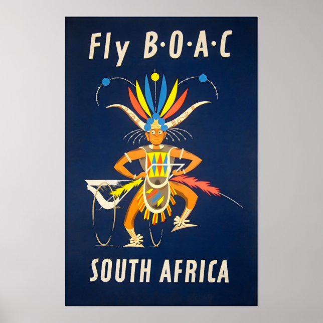 South Africa Poster BOAC Travel Art African Print (Frente)