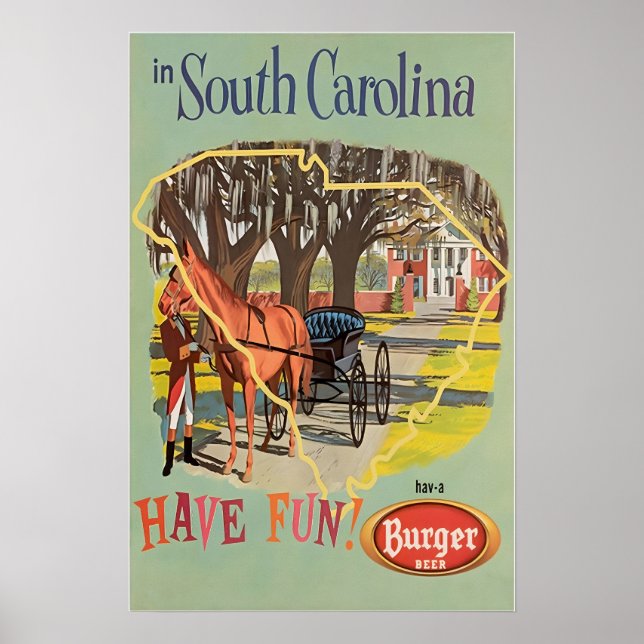 South Carolina Art Print Burger Beer Travel Poster (Frente)