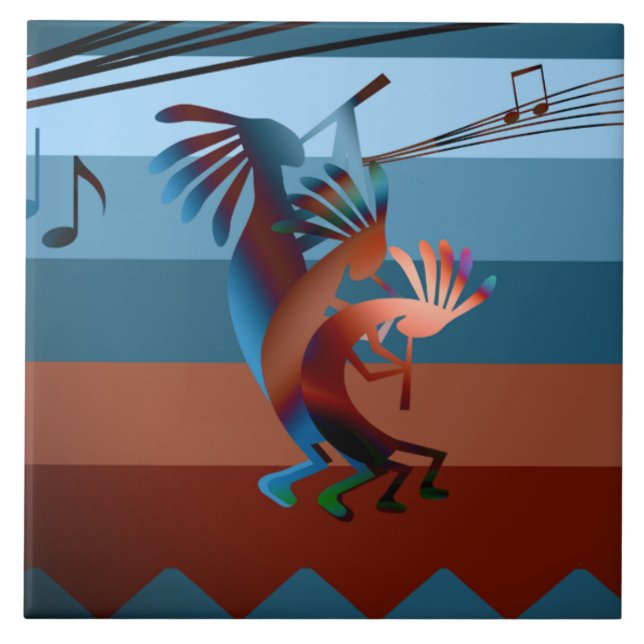 Southwest Kokopelli Sunset Music Large Azulejo (Frente)