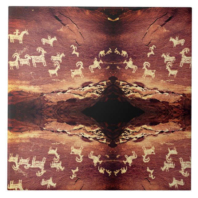 Southwest Petroglyph Ceramic Tile (Frente)