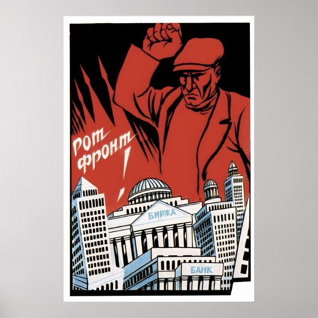 Soviet Anti Capitalist Poster Smash the banks! (Frente)