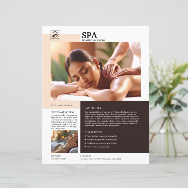 Spa and Beauty Care Service Flyer Template (Em pé/Frente)