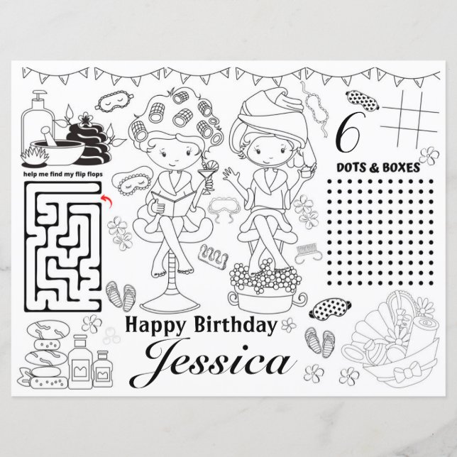 Spa birthday party activity coloring games (Frente)