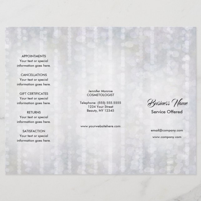 Spa, Massagem, Menu de Cabeleireiro & Preços (Frente)