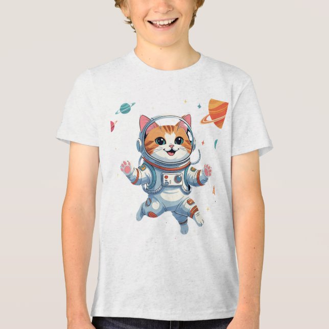 Space Cat Astronaut T-Shirt – Funny Cosmic Kitty  (Frente)