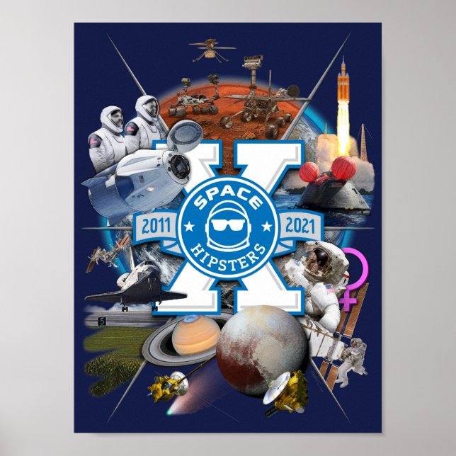 Space Hipsters® X Collage Wall Art Poster 9" x 12" (Frente)