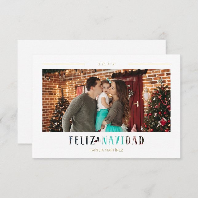 Spanish Feliz Navidad Modern Typography Photo (Frente/Verso)