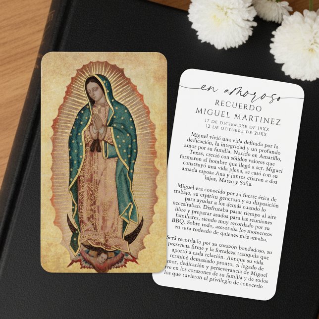Spanish Guadalupe In Loving Memory Prayer Card (Criador carregado)