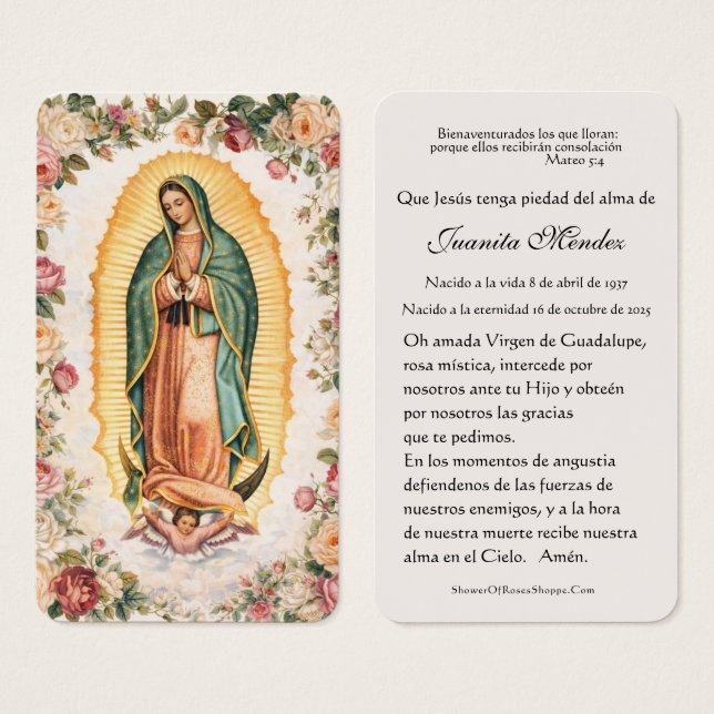 Spanish Virgin Mary Holly Religious Prayer Card (Frente & Verso)