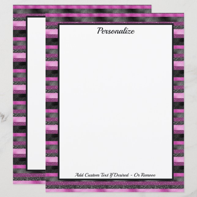Sparkle Chic Pink Black Glitter Stripe Personalize (Frente/Verso)