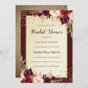 Sparkle Dourado Burgundy - Convite para Chá de pan
