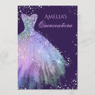 Sparkle Dress Rainbow Quinceanera Convite