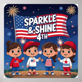Sparkle e Shine 4th Patriotic Kids Poster Impressã