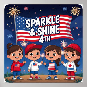 Sparkle e Shine 4th Patriotic Kids Poster Impressã