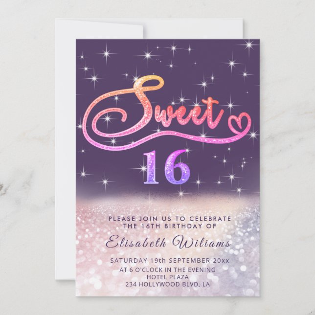 Sparkle Glam chic glitter script ombre Convite (Frente)
