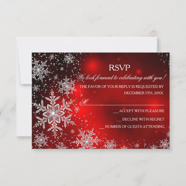 Sparkle Snowflake Red Christmas Party RSVP (Frente)