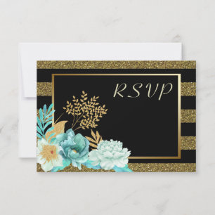 Sparkle Stripe Dourada Mint Floral Weding RSVP