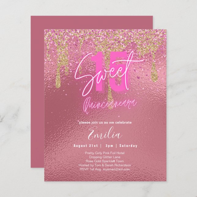 Sparkles Sweet16 Bonito Girly Pink 16th Birthday (Frente/Verso)