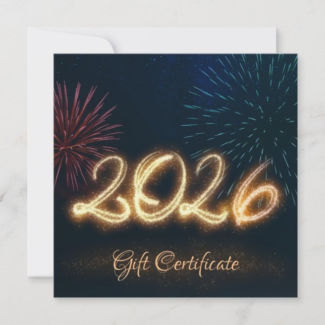 Sparkling Happy New Year Fireworks 2026 Gift Card (Frente)