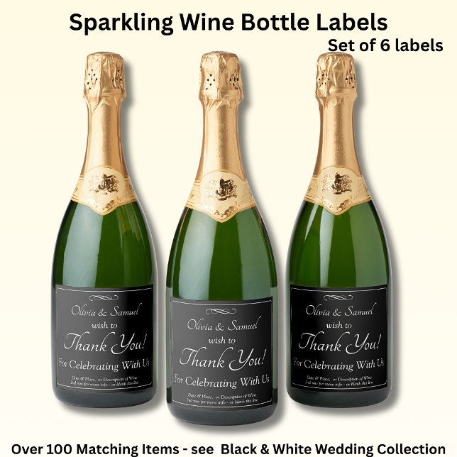 Sparkling Wine Bottle Labels, Black White Infinity (Criador carregado)