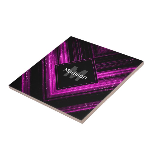 Sparkly metallic hot pink black chevron Monogram (Lateral)