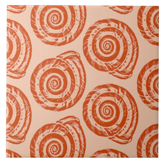 Spiral Seashell Block Impressão, Coral Orange (Frente)